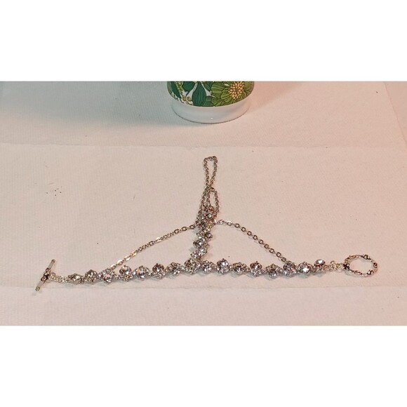 Beautiful  Handmade By Me Clear Fancy Rhinestone Slave bracelet or hand flower - Picture 3 of 8